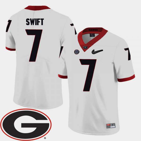 Men's #7 D'Andre Swift Georgia Bulldogs 2018 SEC Patch College Football Jersey - White